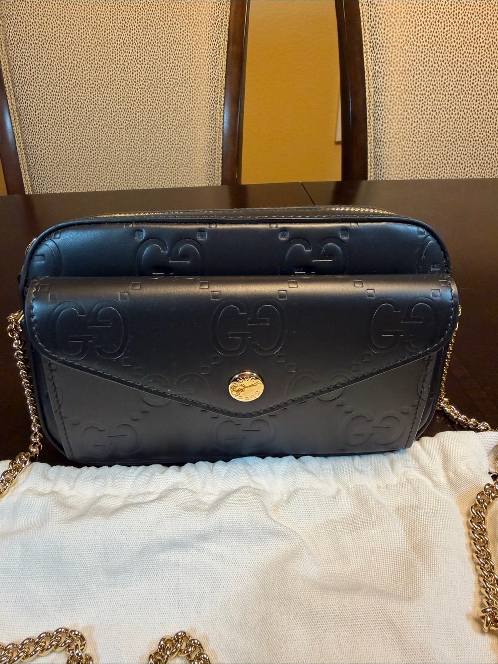 New Authentic Gucci GG Supreme Logo Shoulder Bag Black Leather - Picture 7 of 15